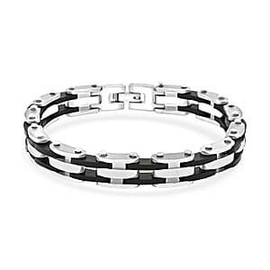 Link Chain Bracelet in ION Plated Black and Stainless Steel (8.00 In)