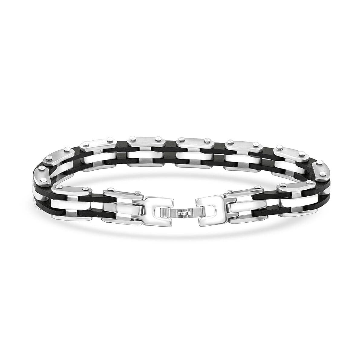 Link Chain Bracelet in ION Plated Black and Stainless Steel (8.00 In) image number 3