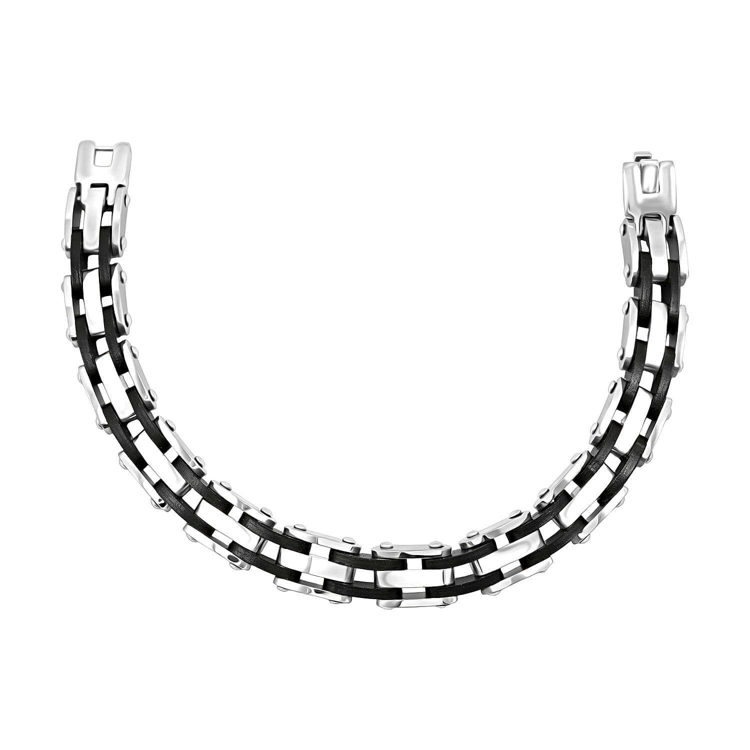 Link Chain Bracelet in ION Plated Black and Stainless Steel (8.00 In)