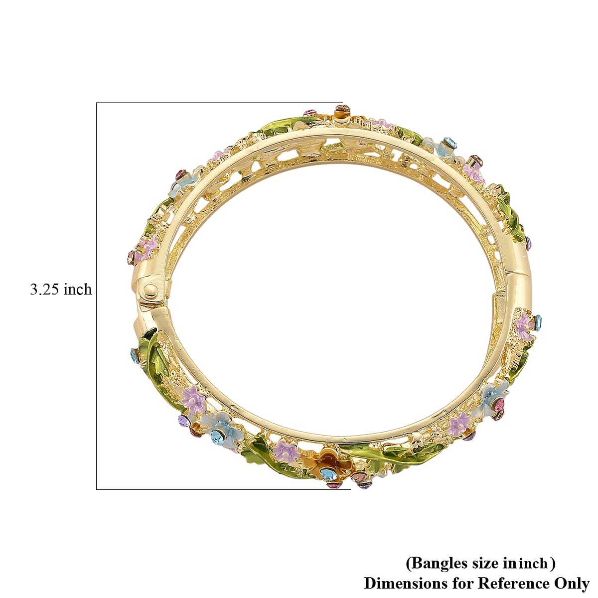 Multi Color Austrian Crystal, Multi Color Enameled Floral Bangle Bracelet in Goldtone (7-7.5In)   image number 6