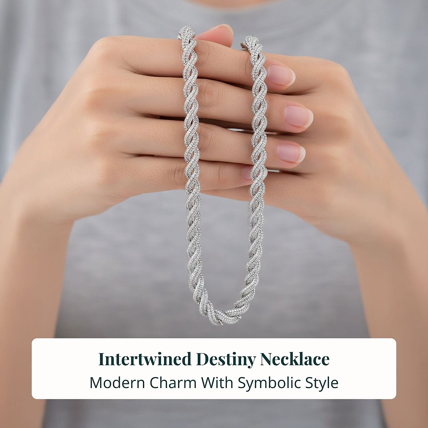 Lab Grown Diamond Intertwined Necklace in Rhodium Over Sterling Silver 12.20 ctw (20 Inches)