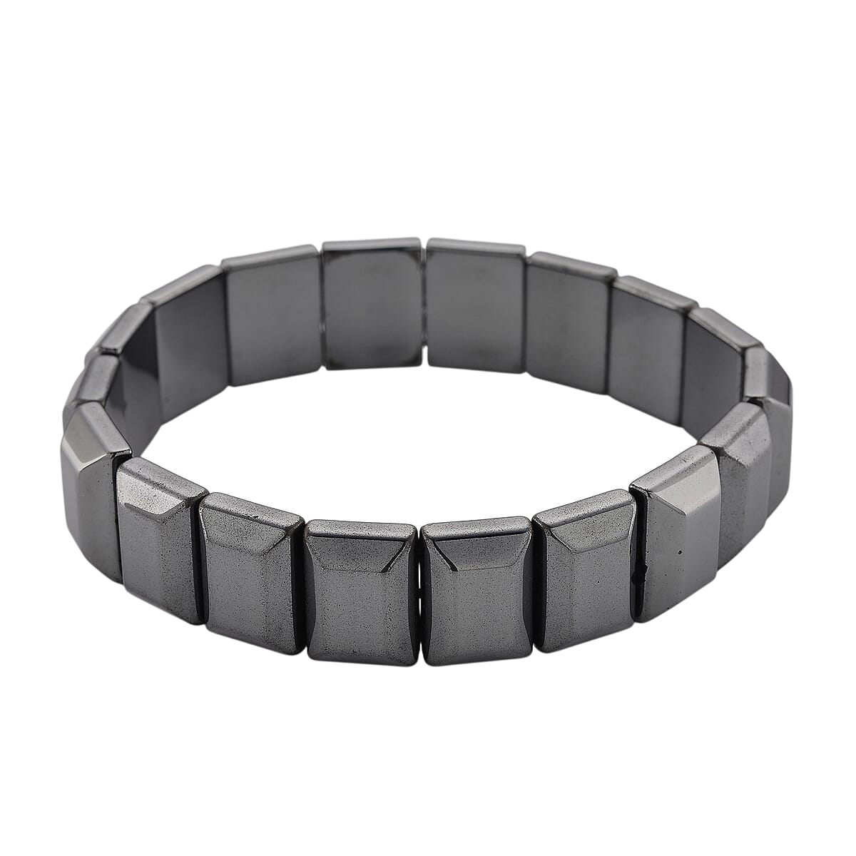 Black Color Hematite 360.00 ctw Block Stretch Men's Bracelet (8-8.5In) image number 0