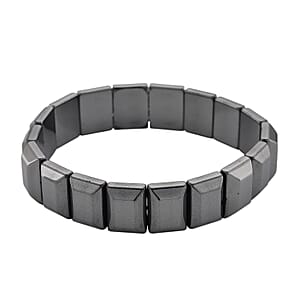 Black Color Hematite 360.00 ctw Block Stretch Men's Bracelet (8-8.5In)