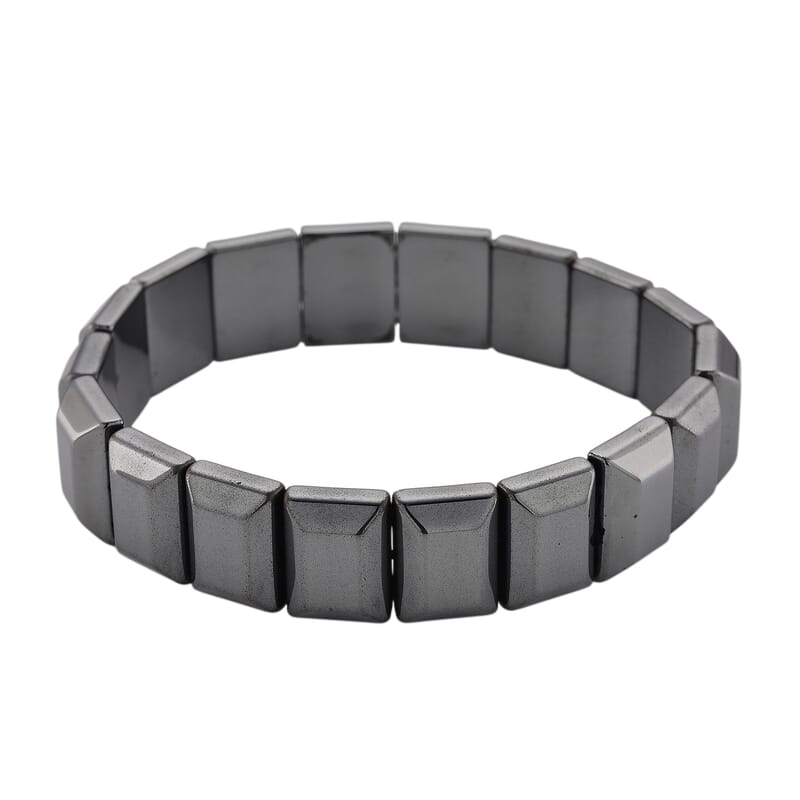 Black Hematite Block Stretch Men's Bracelet 360.00 ctw (8-8.5 Inches)