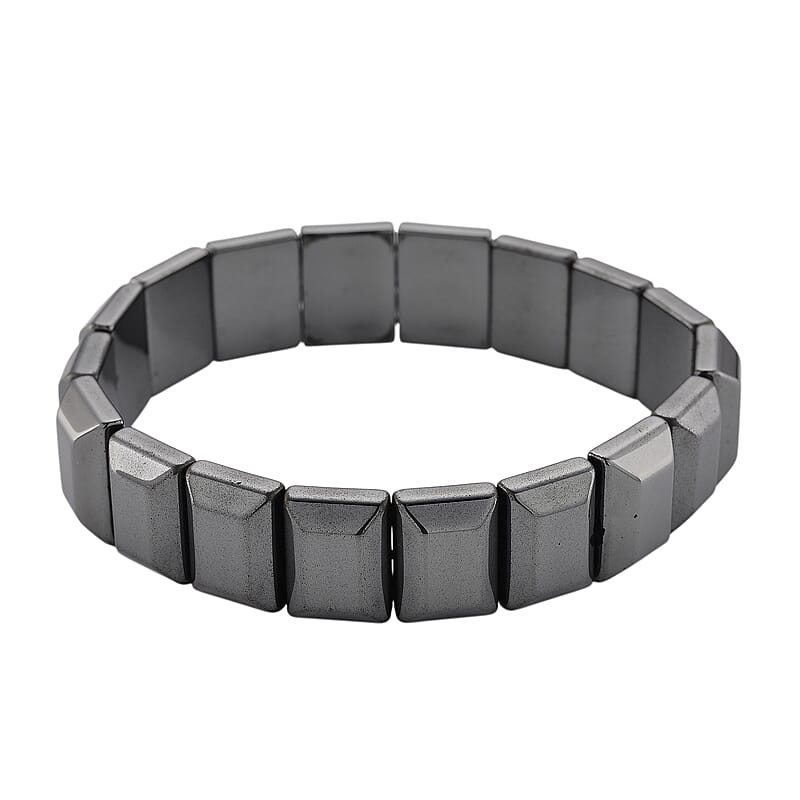 Black Hematite Block Stretch Men's Bracelet 360.00 ctw (8-8.5 Inches)