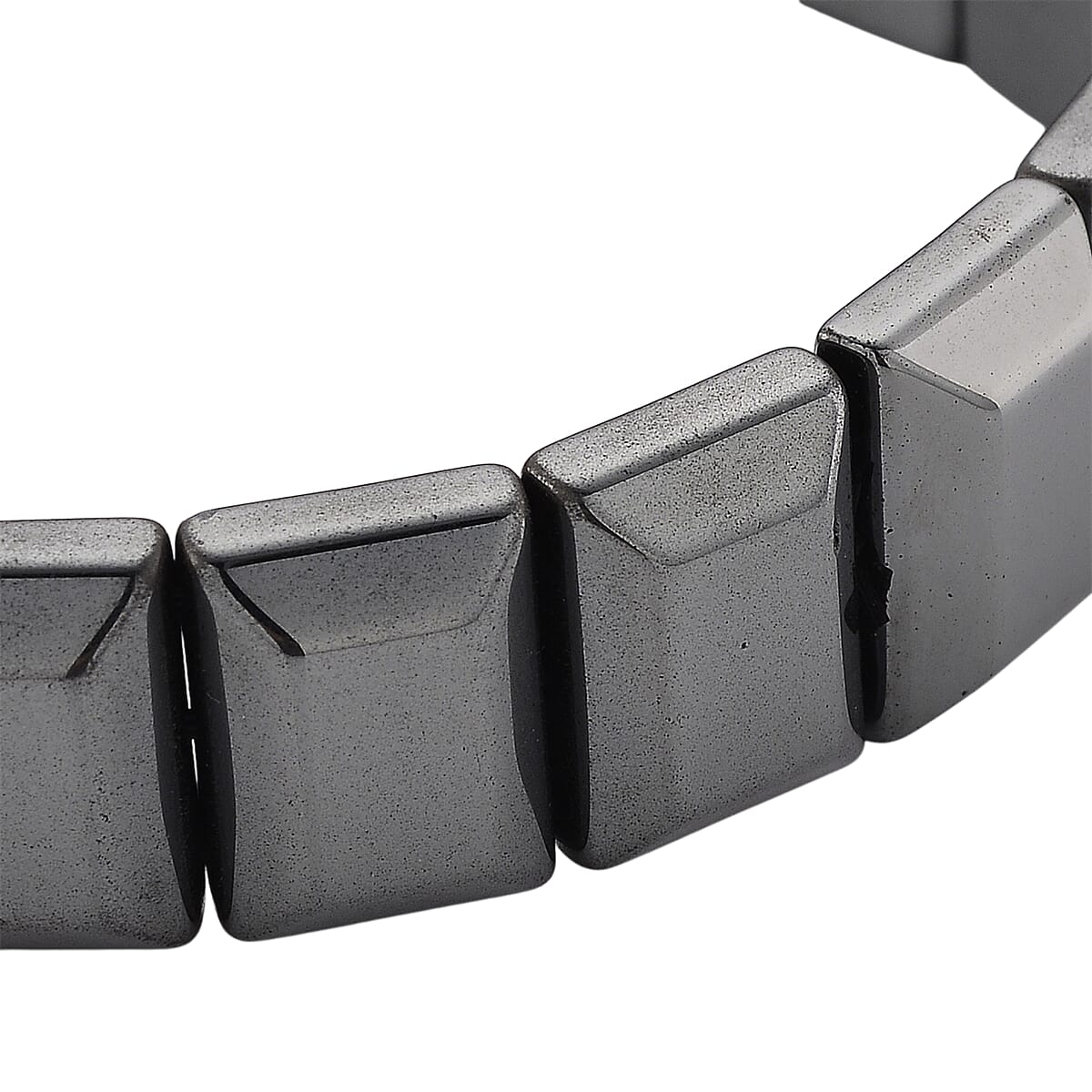 Black Color Hematite 360.00 ctw Block Stretch Men's Bracelet (8-8.5In) image number 3