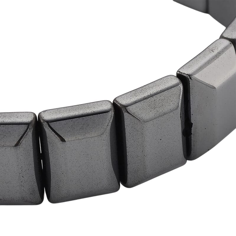 Black Hematite Block Stretch Men's Bracelet 360.00 ctw (8-8.5 Inches)