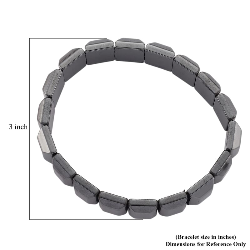 Black Hematite Block Stretch Men's Bracelet 360.00 ctw (8-8.5 Inches)