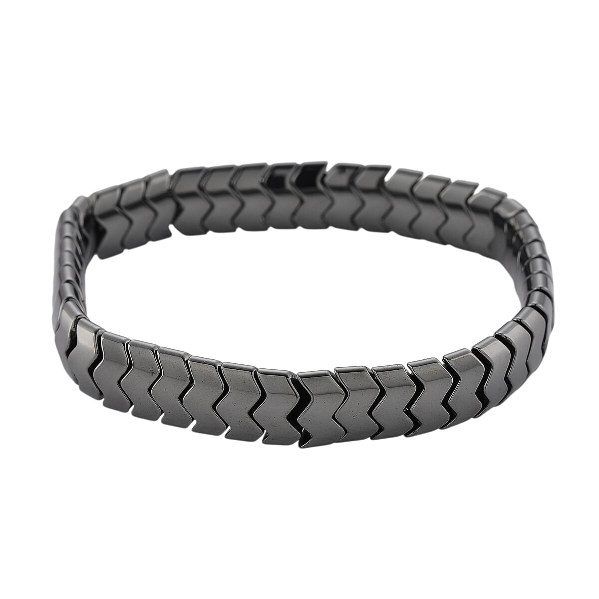 Black Color Hematite 207.50 ctw Chevron Block Stretch Men's Bracelet (8-8.5In) image number 0