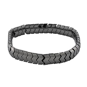Black Color Hematite 207.50 ctw Chevron Block Stretch Men's Bracelet (8-8.5In)