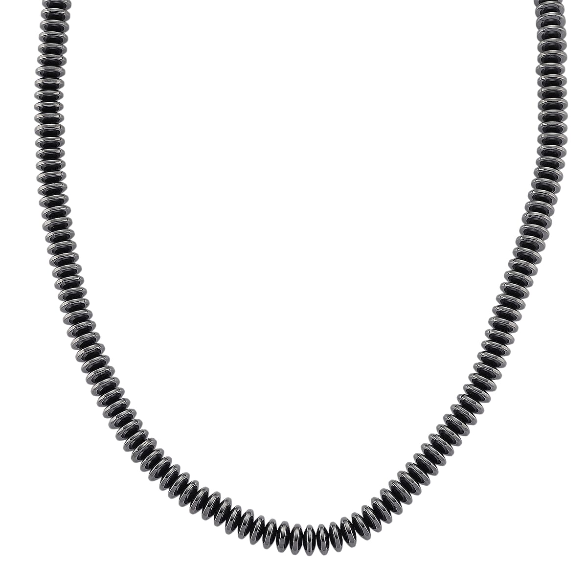 Black Plated Hematite 689.00 ctw Roundel Beaded Necklace in Silvertone 21.25-23.25 Inches image number 0