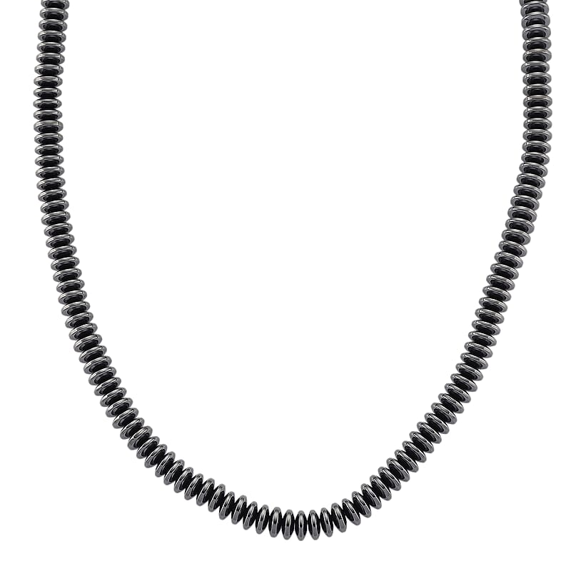 Black Plated Hematite Roundel Beaded Necklace in Silvertone 689.00 ctw (21.25-23.25 Inches)
