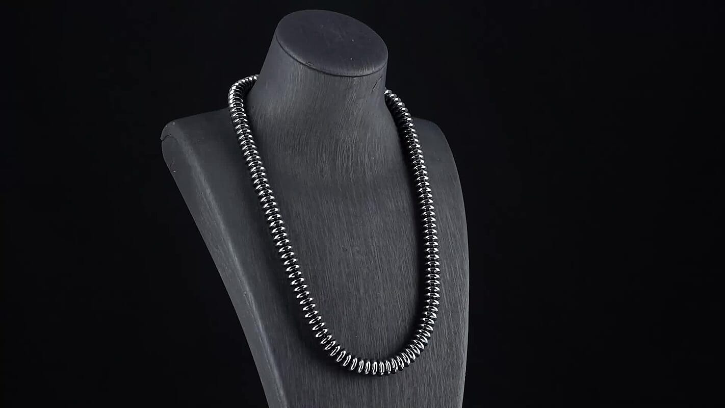 Black Plated Hematite Roundel Beaded Necklace in Silvertone 689.00 ctw (21.25-23.25 Inches)