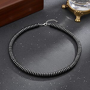 Black Plated Hematite Roundel Beaded Necklace in Silvertone 689.00 ctw (21.25-23.25 Inches)