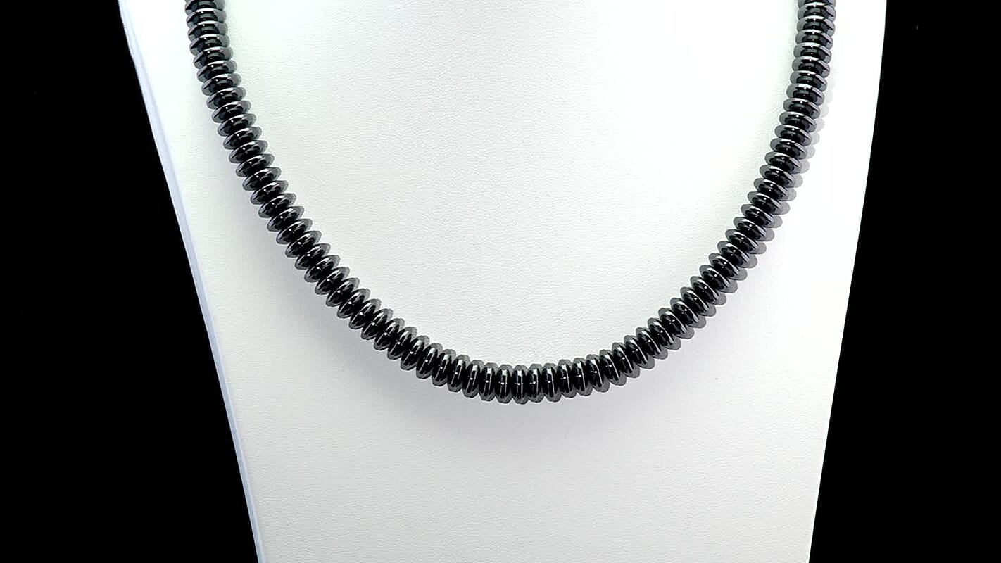 Black Plated Hematite Roundel Beaded Necklace in Silvertone 689.00 ctw (21.25-23.25 Inches)