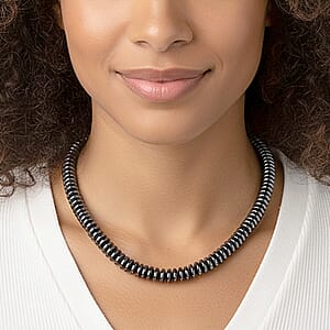 Black Plated Hematite Roundel Beaded Necklace in Silvertone 689.00 ctw (21.25-23.25 Inches)