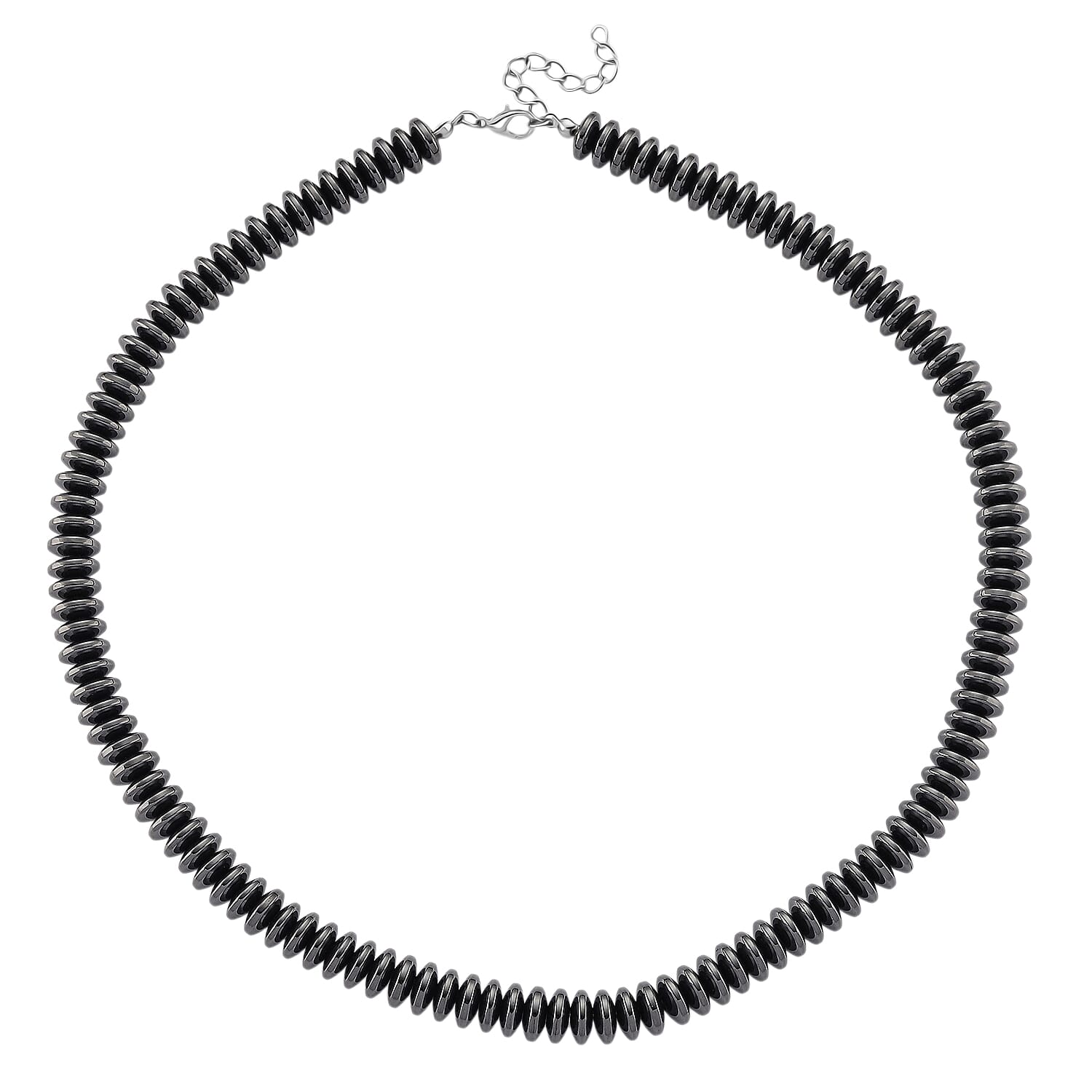 Black Plated Hematite Roundel Beaded Necklace in Silvertone 689.00 ctw (21.25-23.25 Inches)
