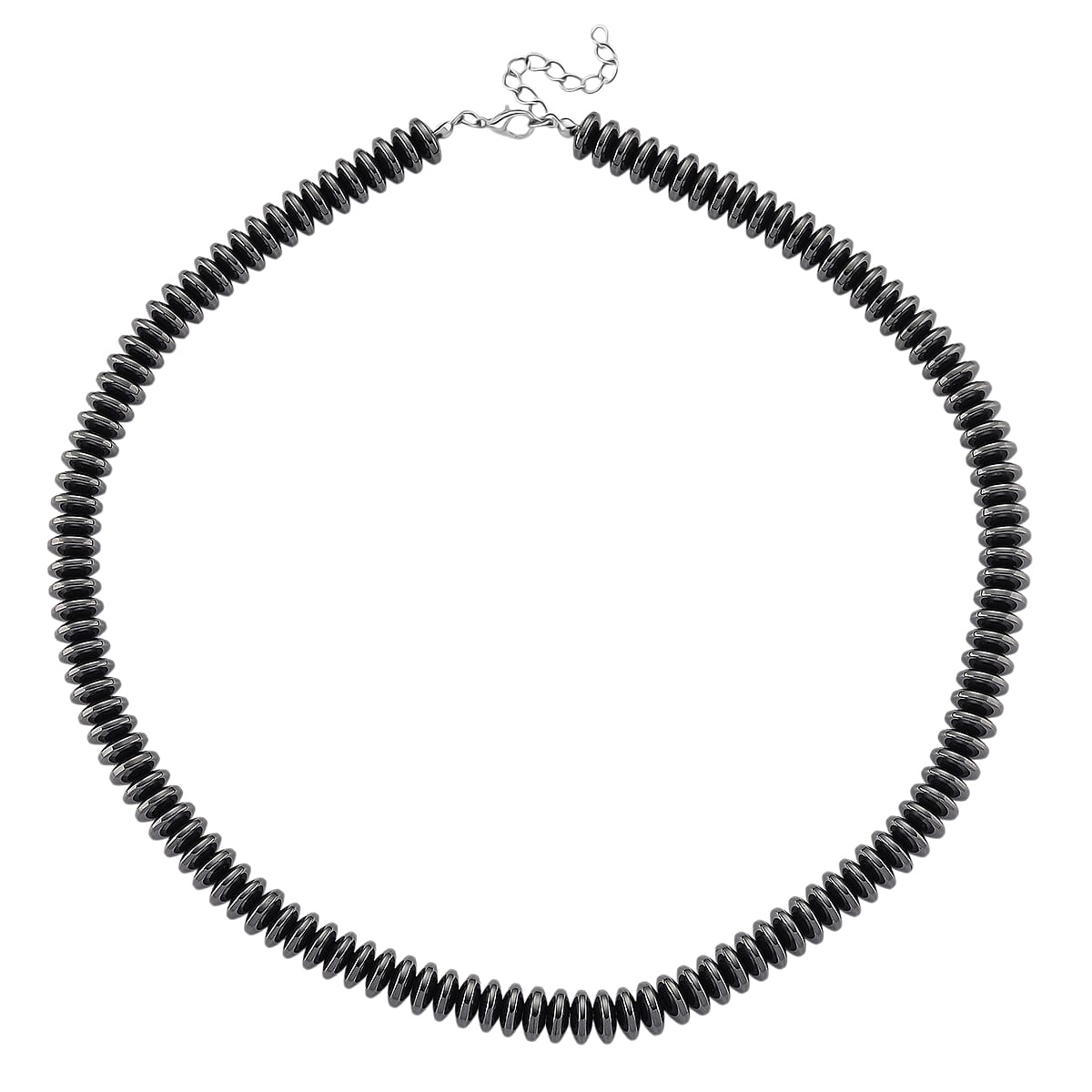 Black Plated Hematite 689.00 ctw Roundel Beaded Necklace in Silvertone 21.25-23.25 Inches image number 3