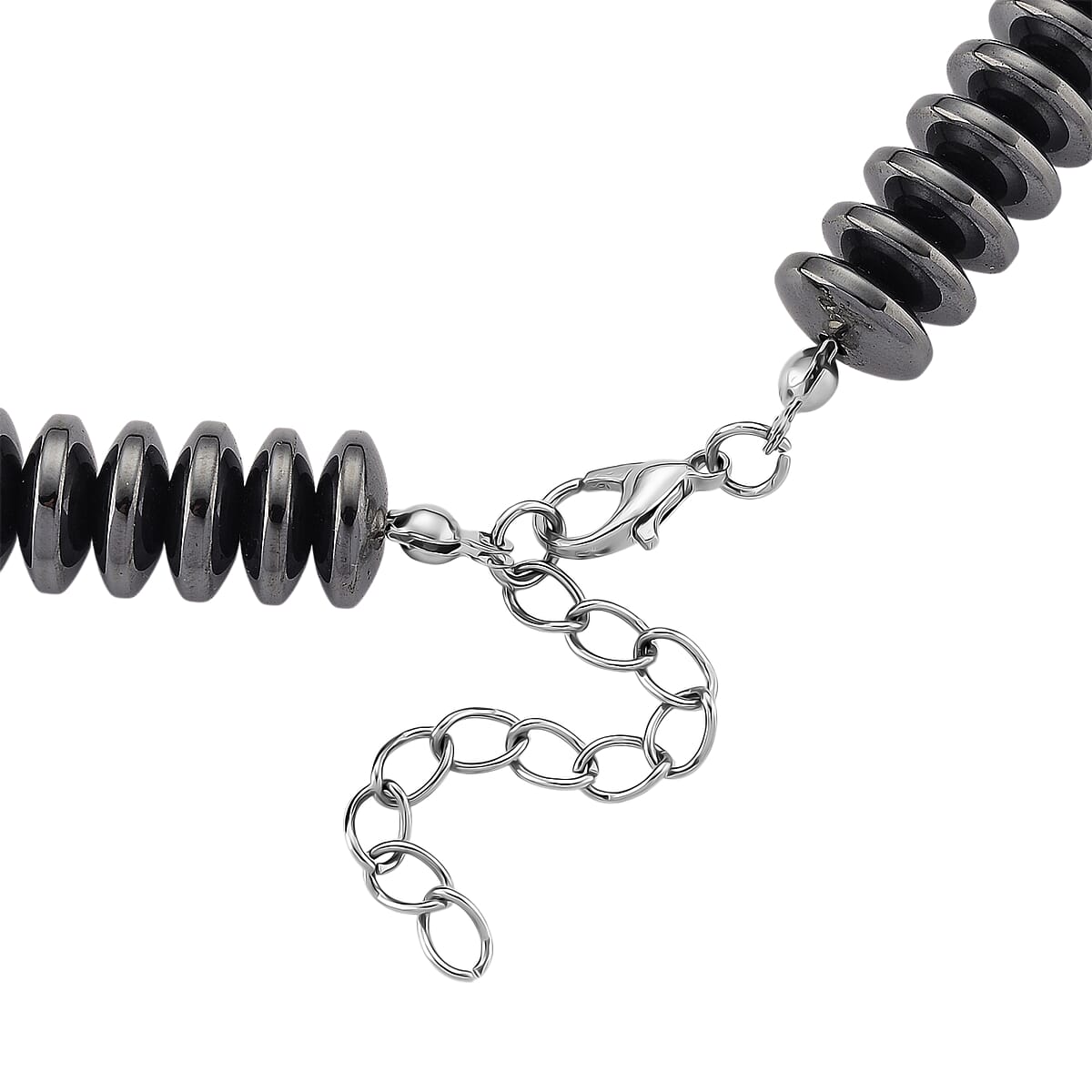 Black Plated Hematite 689.00 ctw Roundel Beaded Necklace in Silvertone 21.25-23.25 Inches image number 5