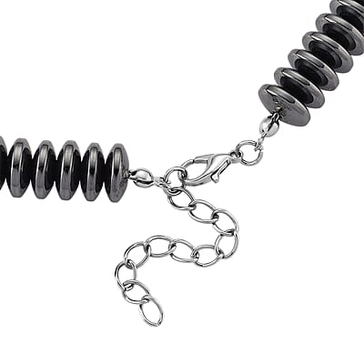 Black Plated Hematite Roundel Beaded Necklace in Silvertone 689.00 ctw (21.25-23.25 Inches)