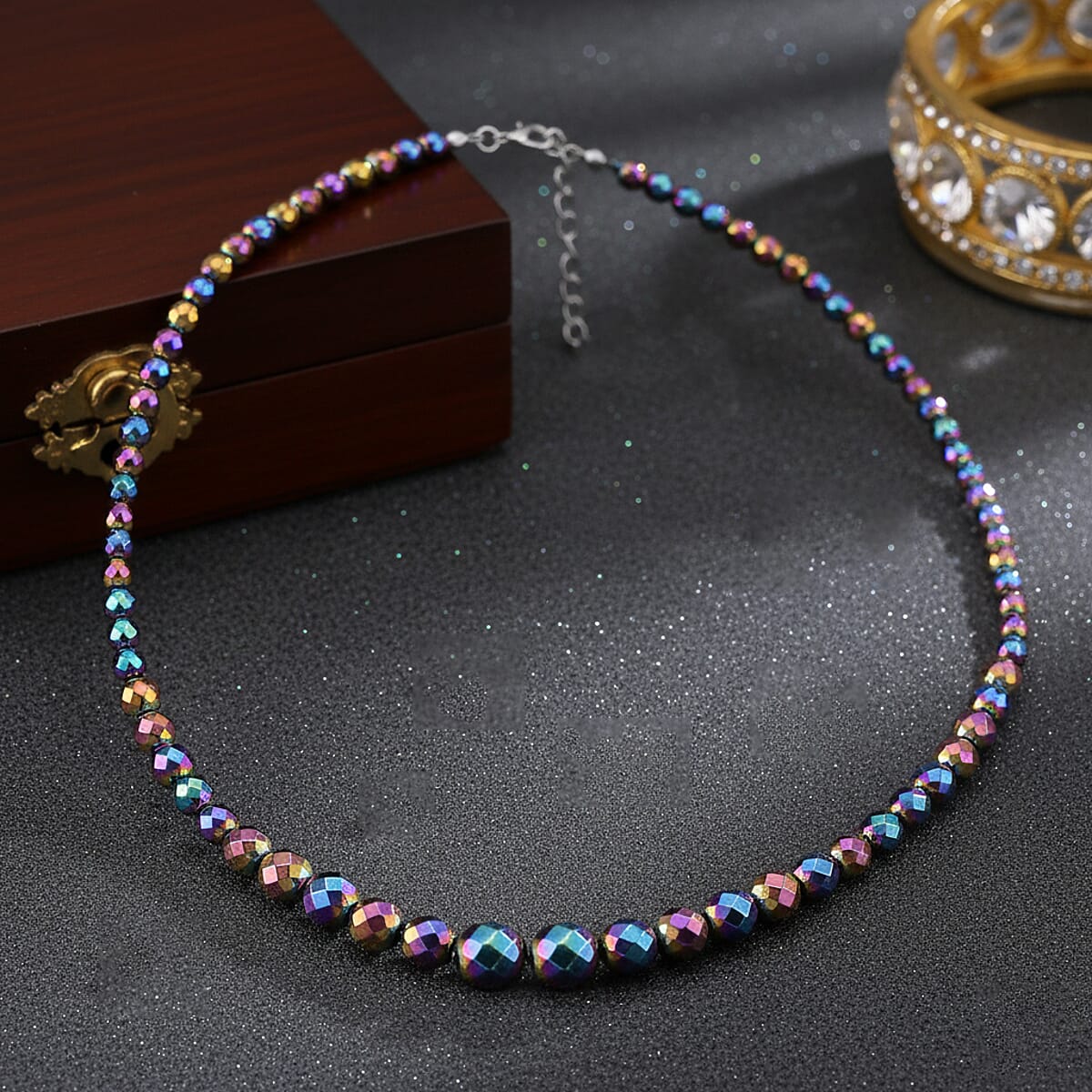 Magic color Plated Hematite 560.00 ctw Beaded Necklace in Silvertone 21.25-23.25 Inches image number 1