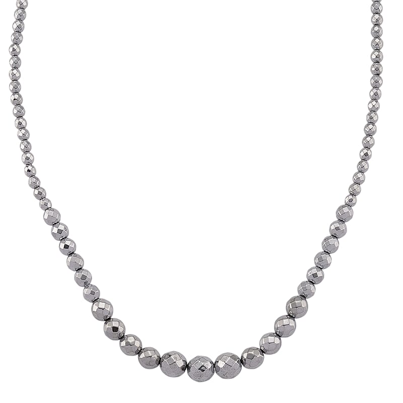 Silver Plated Hematite Beaded Necklace in Silvertone 560.00 ctw (21.25-23.25 Inches)