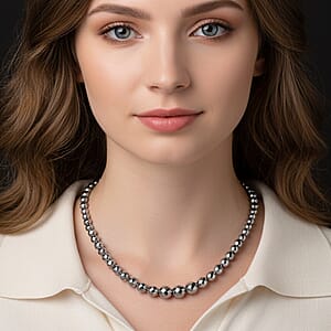 Silver Plated Hematite Beaded Necklace in Silvertone 560.00 ctw (21.25-23.25 Inches)