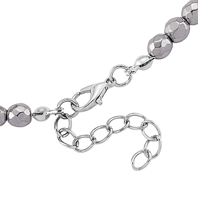 Silver Plated Hematite Beaded Necklace in Silvertone 560.00 ctw (21.25-23.25 Inches)