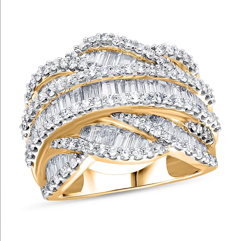 Luxuriant Lab Grown Diamond (G-H, SI) Waves Ring in 18K Vermeil YG Over Sterling Silver 3.00 ctw (Size 6.0)