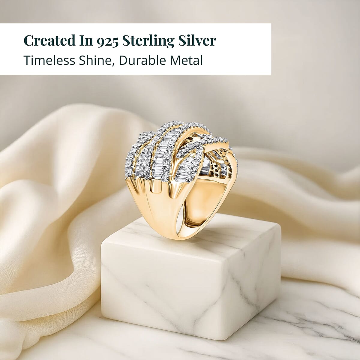 Luxuriant Lab Grown Diamond G-H, SI 3.00 ctw Waves of Eternity Ring in 18K Vermeil Yellow Gold Over Sterling Silver (Size 6.0) image number 2