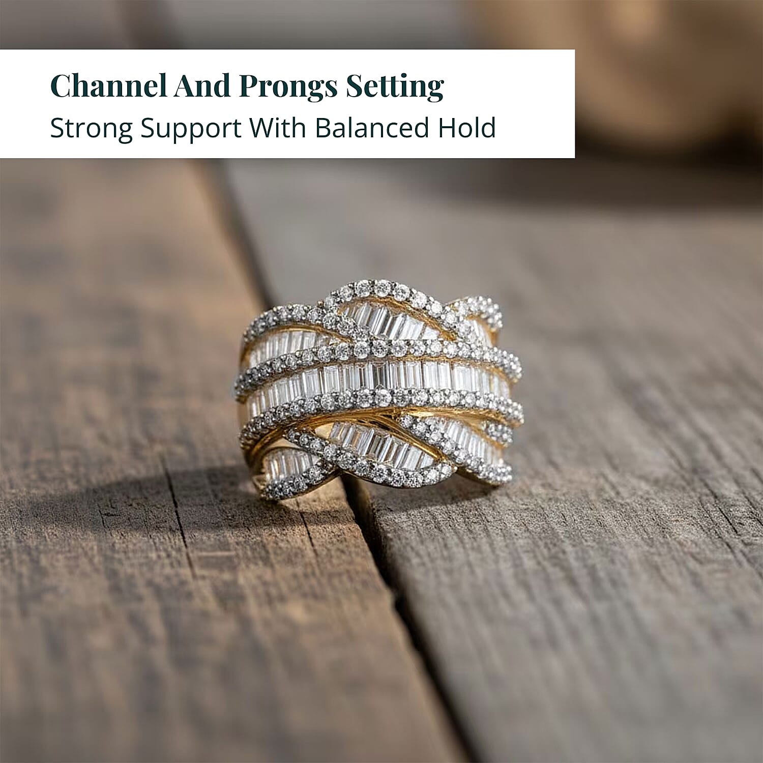 Luxuriant Lab Grown Diamond (G-H, SI) Waves Ring in 18K Vermeil YG Over Sterling Silver 3.00 ctw (Size 6.0)