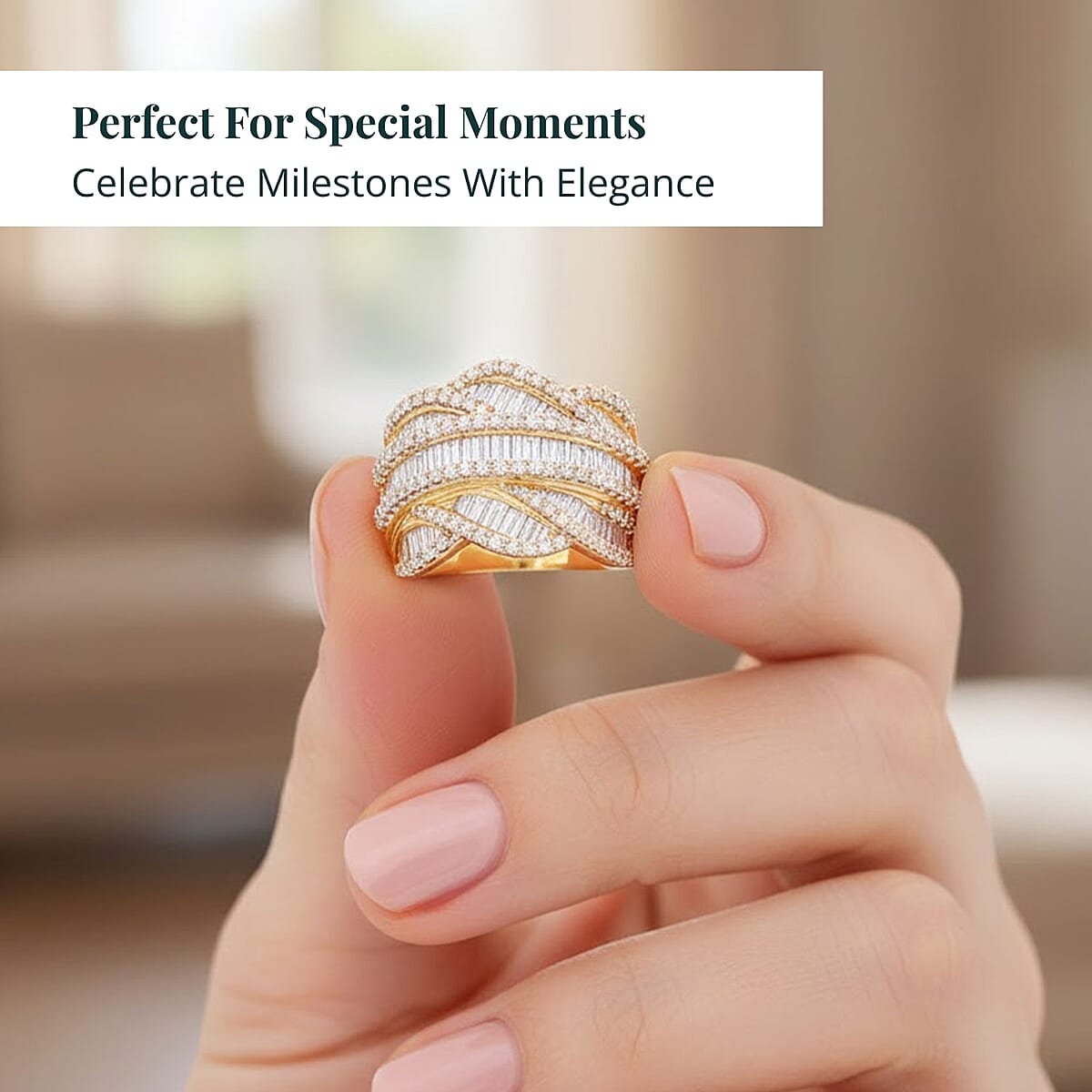 Luxuriant Lab Grown Diamond G-H, SI 3.00 ctw Waves of Eternity Ring in 18K Vermeil Yellow Gold Over Sterling Silver (Size 6.0) image number 5