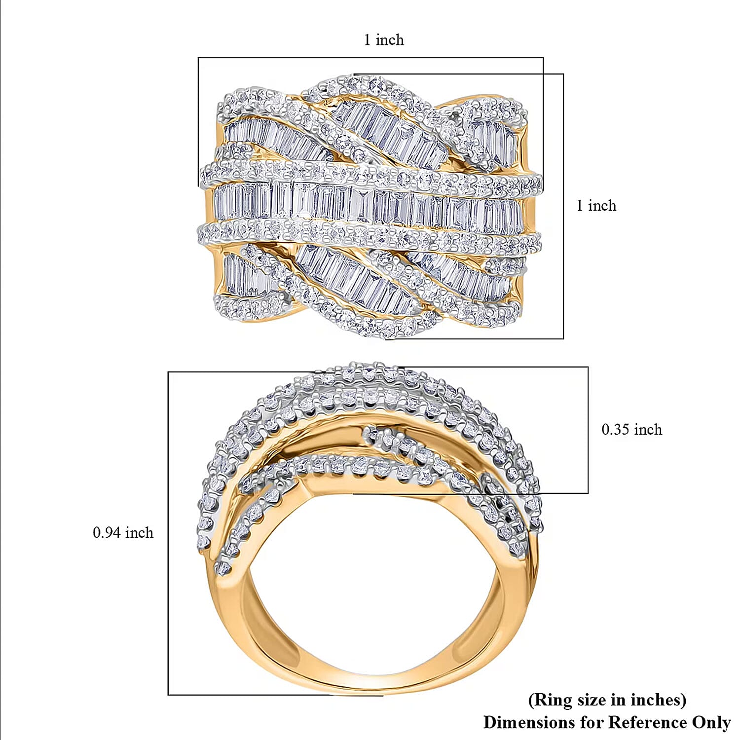 Luxuriant Lab Grown Diamond (G-H, SI) Waves Ring in 18K Vermeil YG Over Sterling Silver 3.00 ctw (Size 6.0)