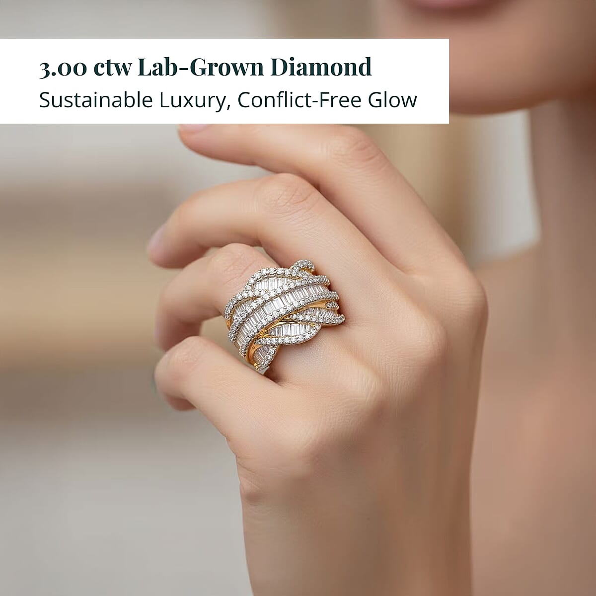 Luxuriant Lab Grown Diamond G-H, SI 3.00 ctw Waves of Eternity Ring in 18K Vermeil Yellow Gold Over Sterling Silver (Size 7.0) image number 1