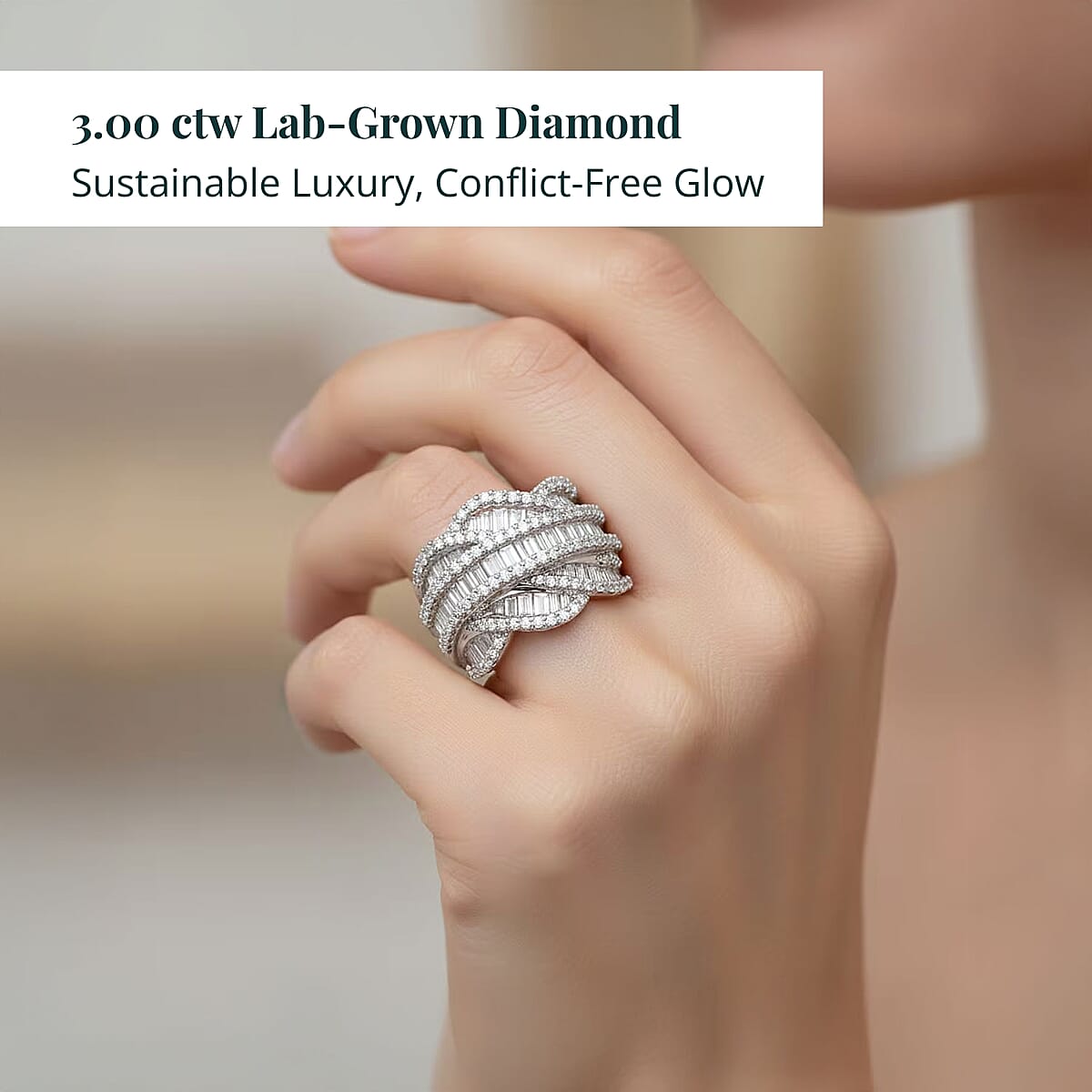 Luxuriant Lab Grown Diamond G-H SI 3.00 ctw Ring in Rhodium Over Sterling Silver (Size 11.0) image number 1