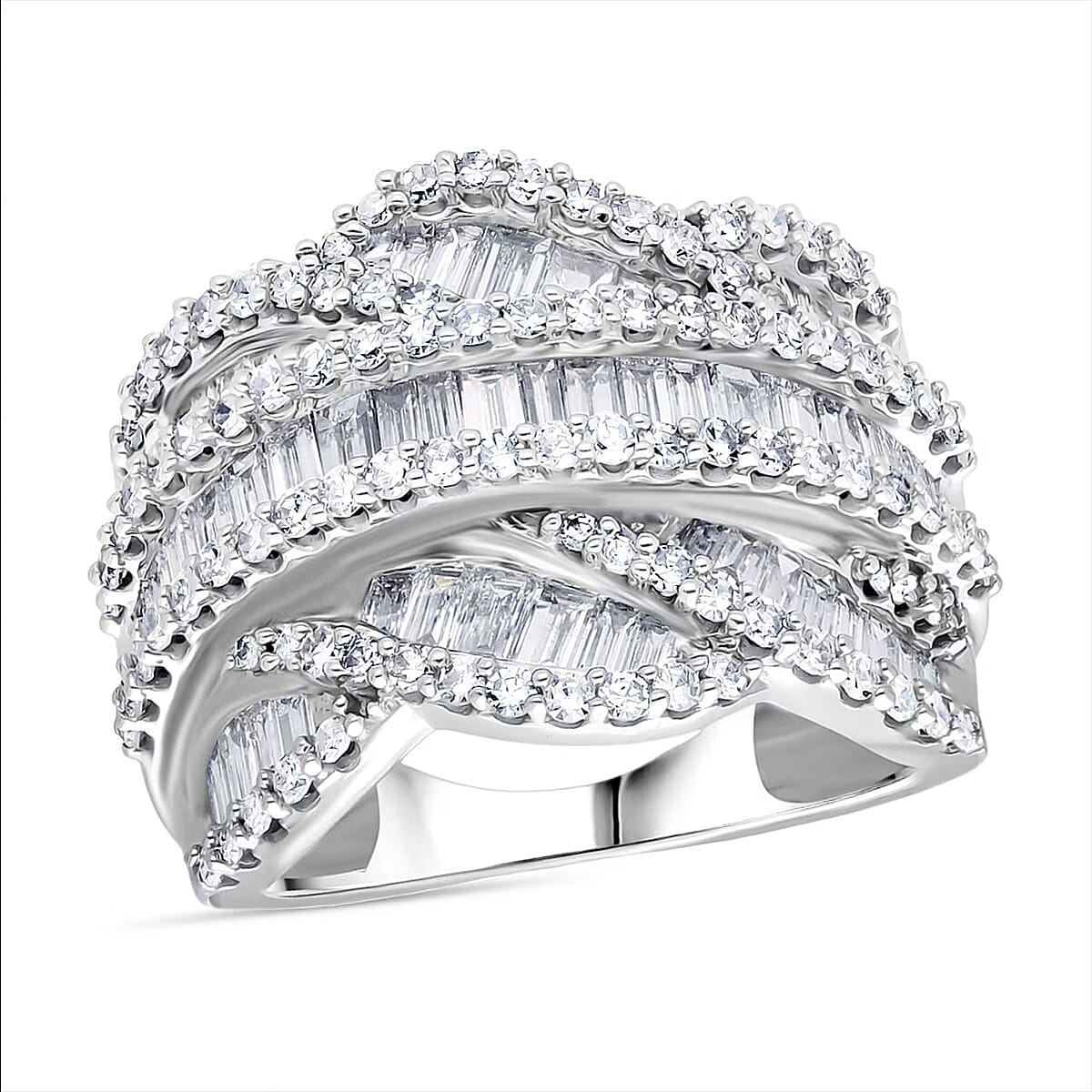 Luxuriant Lab Grown Diamond (G-H, SI) Waves Ring in Rhodium Over Sterling Silver 3.00 ctw (Size 7.0) image number 0