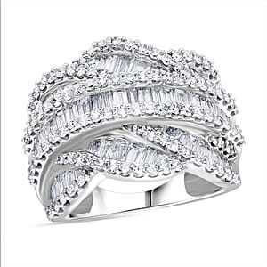 Luxuriant Lab Grown Diamond (G-H, SI) Waves Ring in Rhodium Over Sterling Silver 3.00 ctw (Size 7.0)