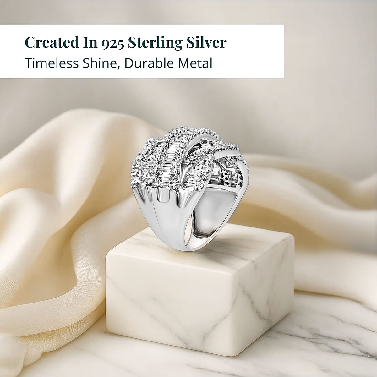 Luxuriant Lab Grown Diamond (G-H, SI) Waves Ring in Rhodium Over Sterling Silver 3.00 ctw (Size 7.0) image number 2