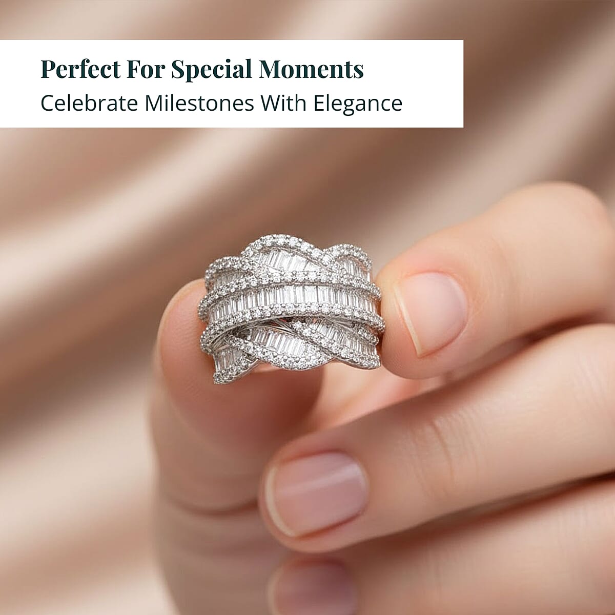 Luxuriant Lab Grown Diamond (G-H, SI) Waves Ring in Rhodium Over Sterling Silver 3.00 ctw (Size 7.0) image number 5