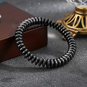 Black Hematite Roundel Beaded Stretch Bracelet  257.00 ctw (6.75-7.25 inches)