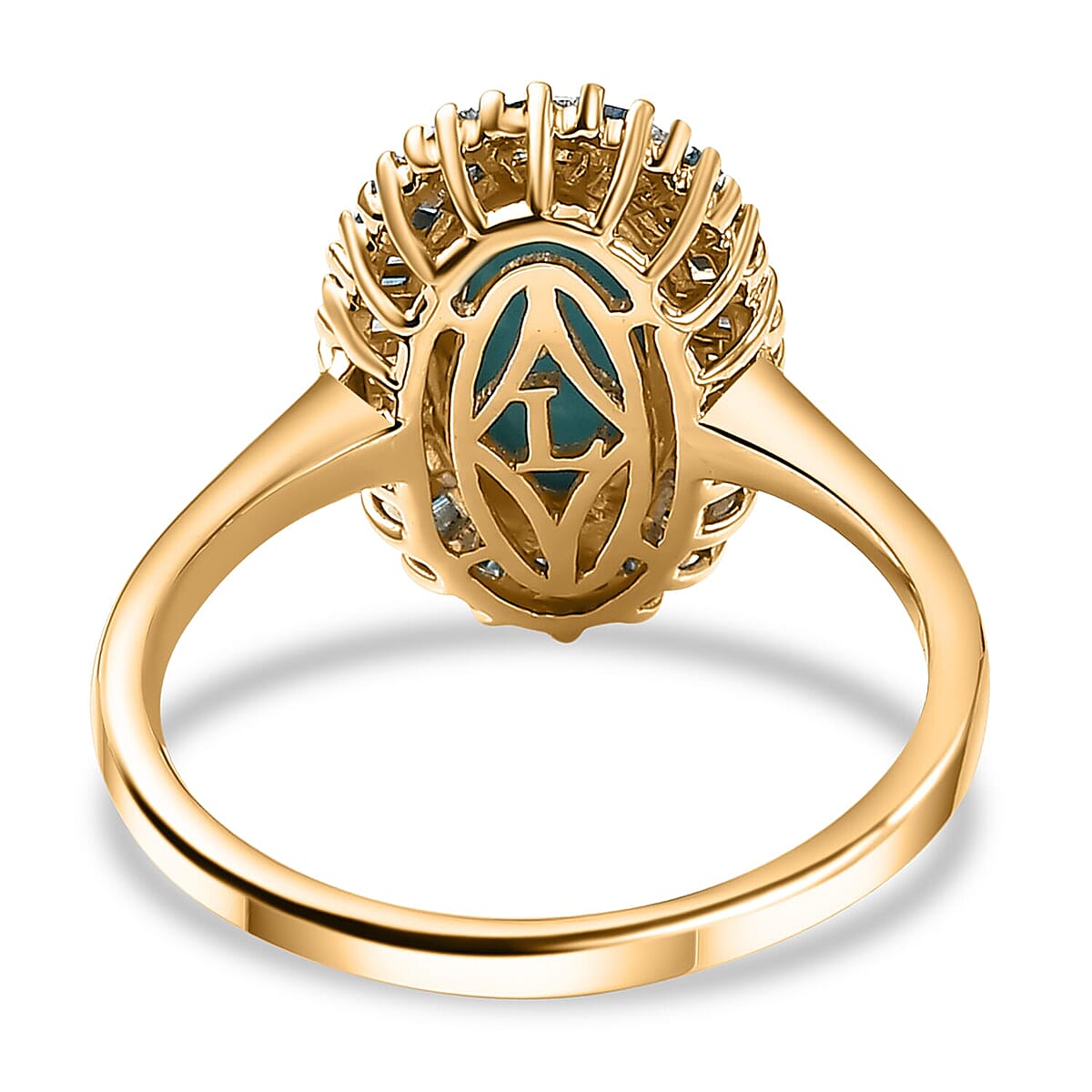 AAA Sleeping Beauty Turquoise, Luxuriant Lab Grown Blue and White Diamond E-F VS 2.40 ctw Stargate Majesty Ring in 10K Yellow Gold (Size 10.0) image number 4