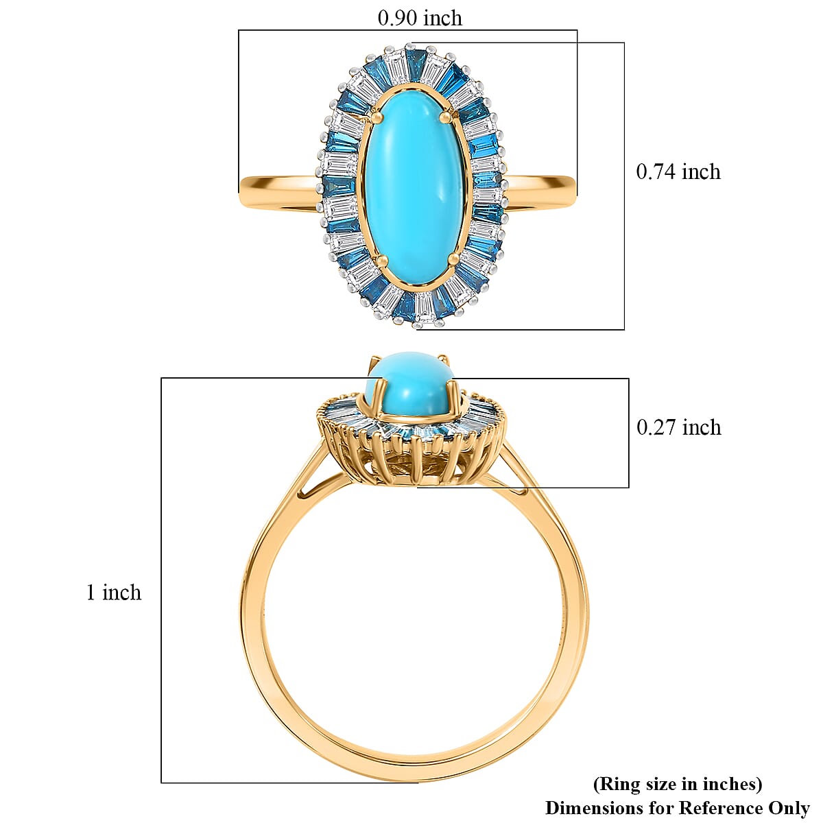AAA Sleeping Beauty Turquoise, Luxuriant Lab Grown Blue and White Diamond E-F VS 2.40 ctw Stargate Majesty Ring in 10K Yellow Gold (Size 6.0) (Del. in 12-15 Days)  image number 5