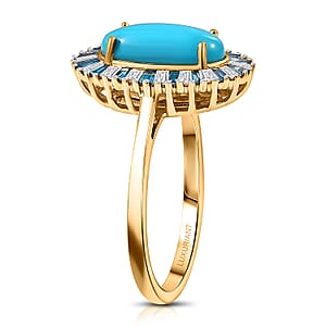  AAA Sleeping Beauty Turquoise, Lab Grown Blue and White Diamond Stargate Ring in 10K Yellow Gold 2.40 ctw (Size 6.5)