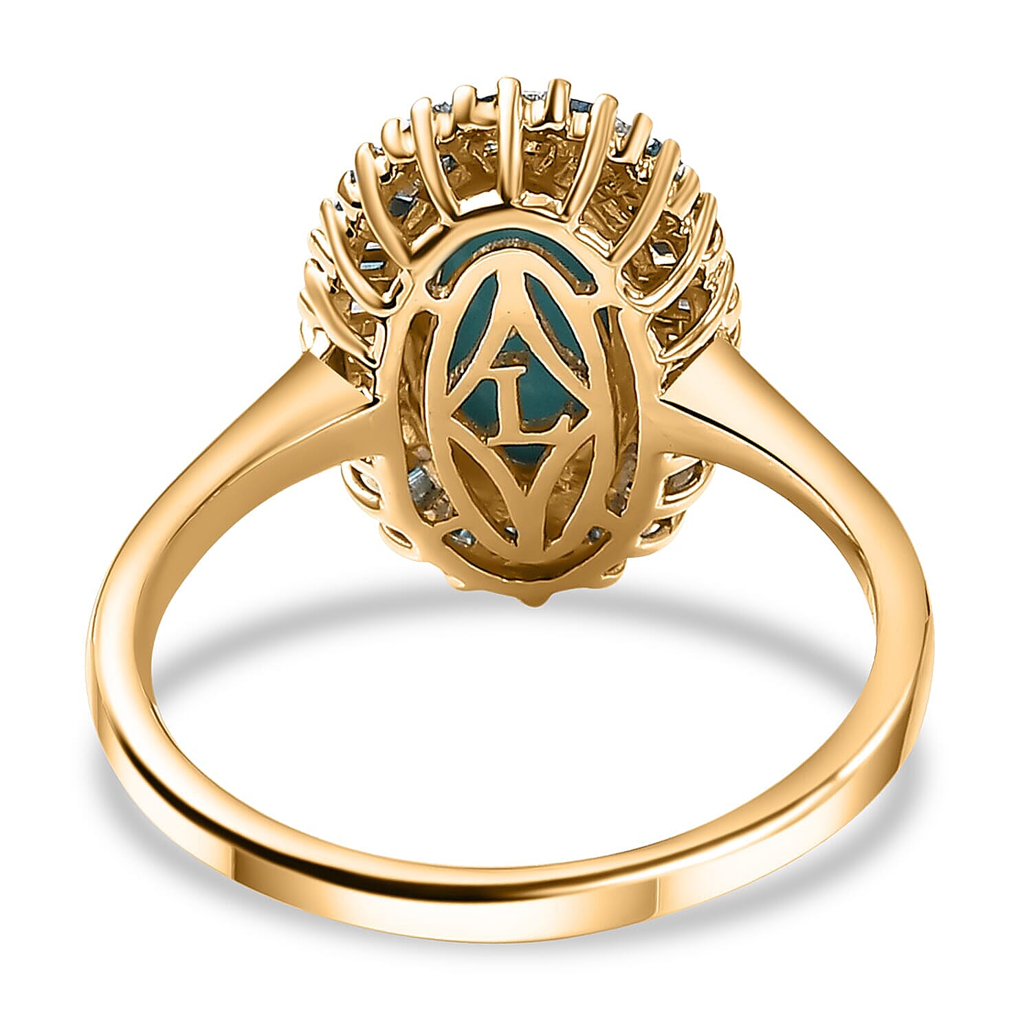 AAA Sleeping Beauty Turquoise, Lab Grown Blue and White Diamond Stargate Ring in 10K Yellow Gold 2.40 ctw (Size 6.5)