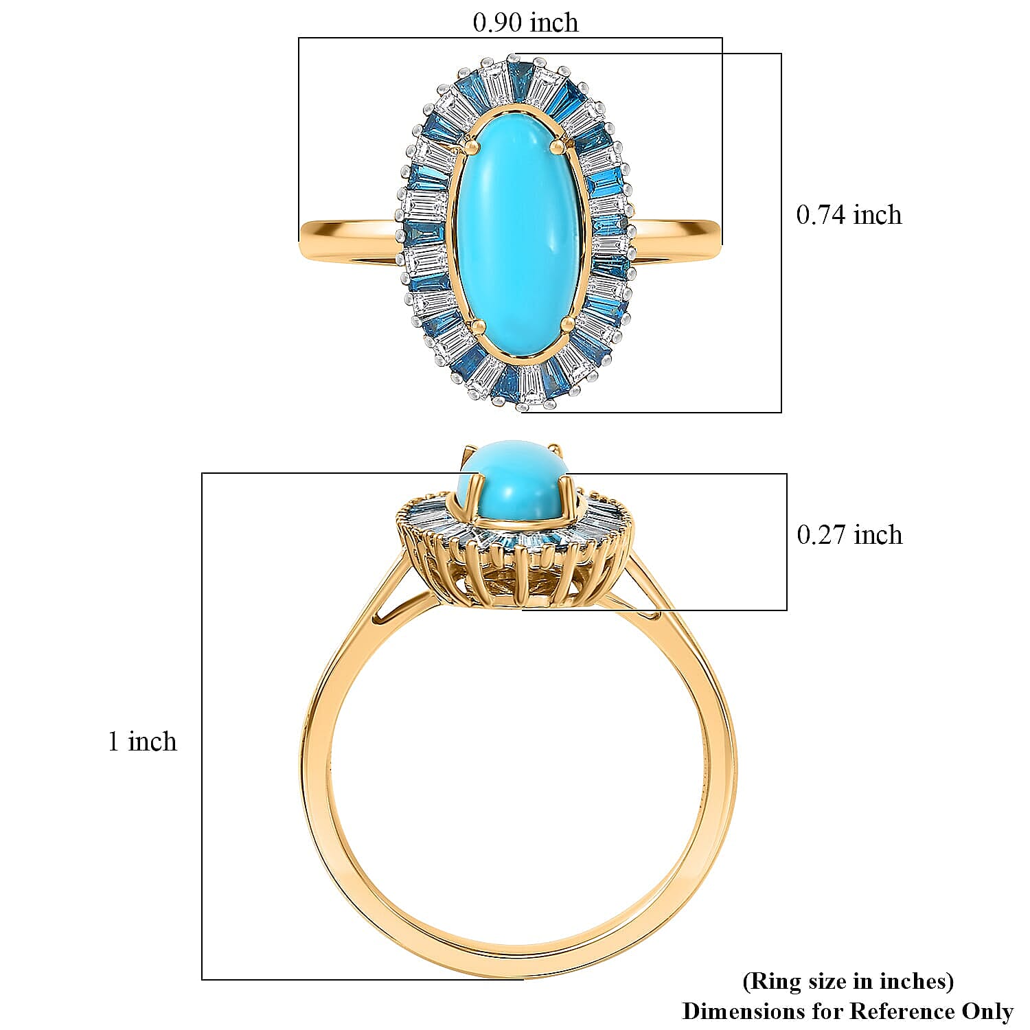 AAA Sleeping Beauty Turquoise, Lab Grown Blue and White Diamond Stargate Ring in 10K Yellow Gold 2.40 ctw (Size 6.5)