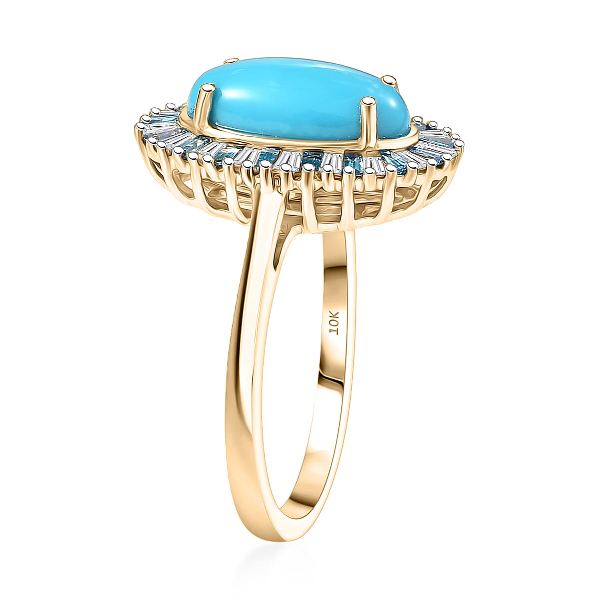  AAA Sleeping Beauty Turquoise, Lab Grown Blue and White Diamond Stargate Ring in 10K Yellow Gold 2.40 ctw (Size 7.0) image number 3