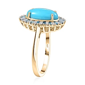  AAA Sleeping Beauty Turquoise, Lab Grown Blue and White Diamond Stargate Ring in 10K Yellow Gold 2.40 ctw (Size 7.0)