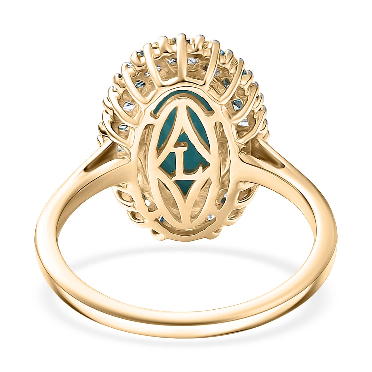  AAA Sleeping Beauty Turquoise, Lab Grown Blue and White Diamond Stargate Ring in 10K Yellow Gold 2.40 ctw (Size 7.0) image number 4