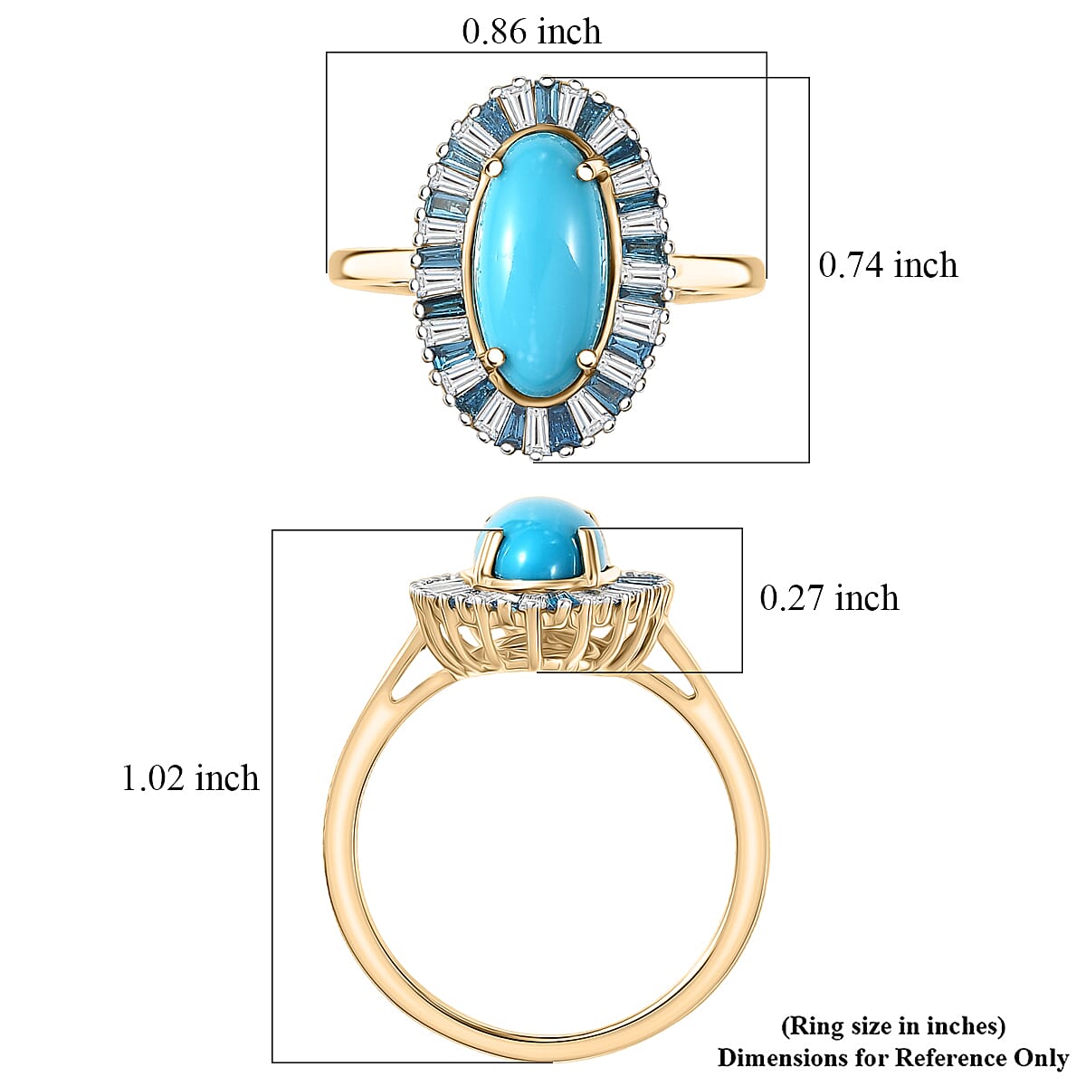  AAA Sleeping Beauty Turquoise, Lab Grown Blue and White Diamond Stargate Ring in 10K Yellow Gold 2.40 ctw (Size 7.0) image number 5