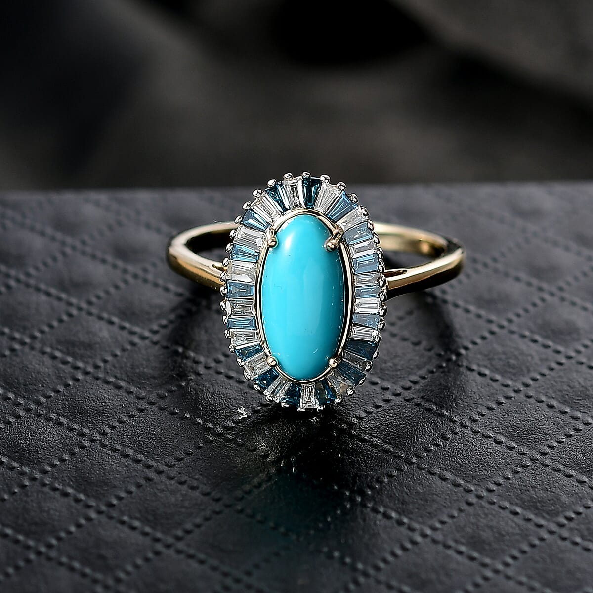 AAA Sleeping Beauty Turquoise, Luxuriant Lab Grown Blue and White Diamond E-F VS 2.40 ctw Stargate Majesty Ring in 10K Yellow Gold (Size 9.0) (Del. in 12-15 Days)  image number 1